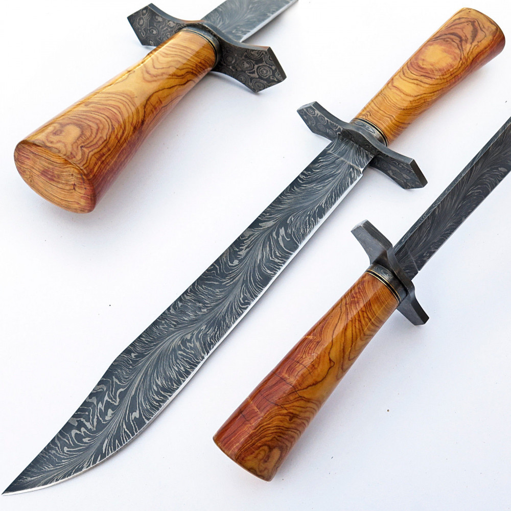 Custom-Handmade-Beautiful-Hunting-Bowie-Survival-Knife-Olive-Wood-Handle
