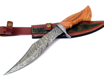 Custom-Handmade-Damascus-Steel-Hunting-Bowie-Knife-Olive-Wood-Handle