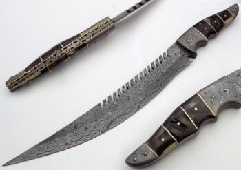 Custom-Hnadmade-Beautiful-Damascus-Steel-Bowie-Hunting-Knife-With-Leather-Sheath