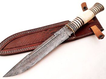 Beautiful-Custom-Handmade-Damascus-Steel-Hunting-Bowie-Knife-Natural-Camel-Bone-Handle