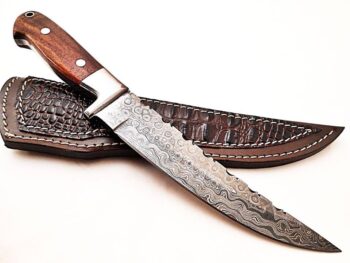 Beautiful-Custom-Handmade-Damascus-Steel-Hunting-Bowie-Knife-Natural-Rose-Wood-Handle