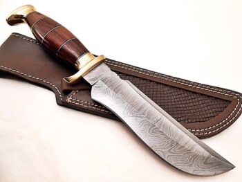 Beautiful-Custom-Handmade-Damascus-Steel-Hunting-Bowie-Knife-Natural-Rose-Wood-Handle