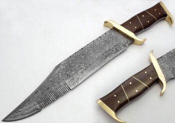Beautiful-Custom-Handmade-Damascus-Steel-Hunting-Bowie-Knife-Natural-Brown-Micarta-Handle
