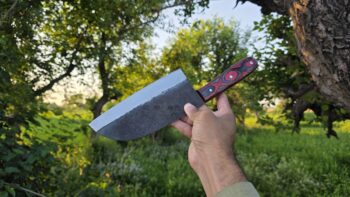 Custom-Handmade-Carbon-Steel-Chef-Cleaver-Kitchen-Knife-Pakka-Wood-Handle-With-Leather-Sheath