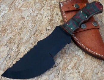 Custom handmade D2 steel hunting tracker knife with Micarta handle and powder-coated blade