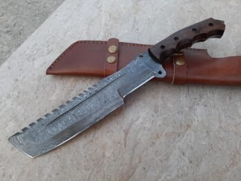 13-inch handmade Damascus steel hunting tracker knife with rose wood handle
