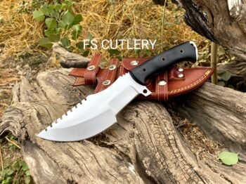 Custom handmade tracker knife with black Micarta handle